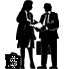 Profit Developer.com Privacy black & white cartoon of a businessman and businesswoman standing, shaking hands